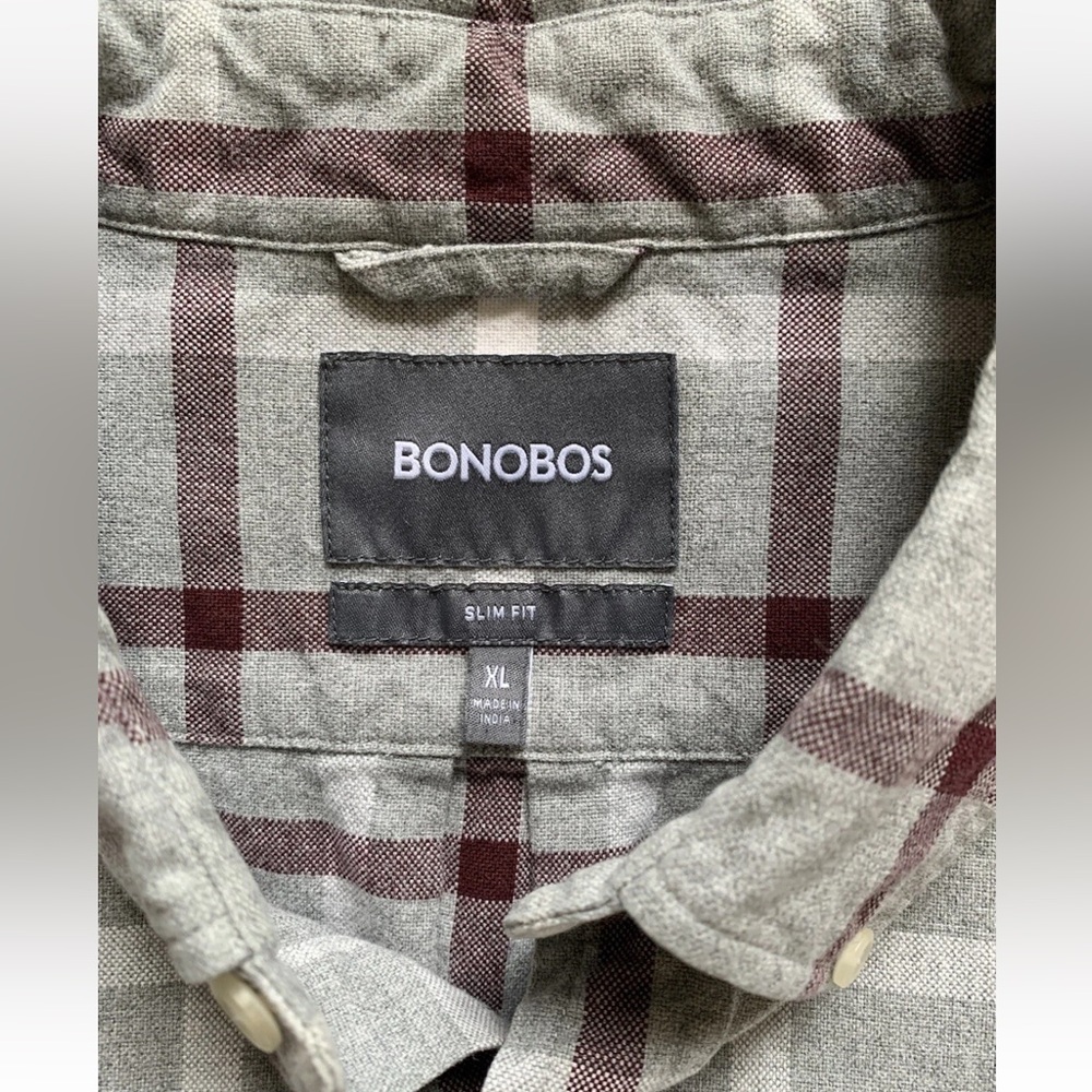 Bonobos Button Down Shirt Mens XL Slim Fit Gray Plaid Long Sleeve Cotton Office - Picture 4 of 10